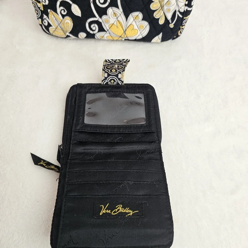 Vera Bradley black Yellow and White Floral Bird Purse with Matching Wallet - Picture 11 of 15